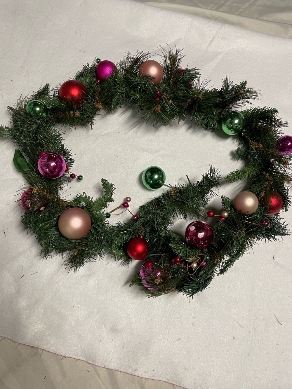 Festive Green Christmas Garland with Red and Pink Ornaments 5 Foot Long - Picture 6 of 6